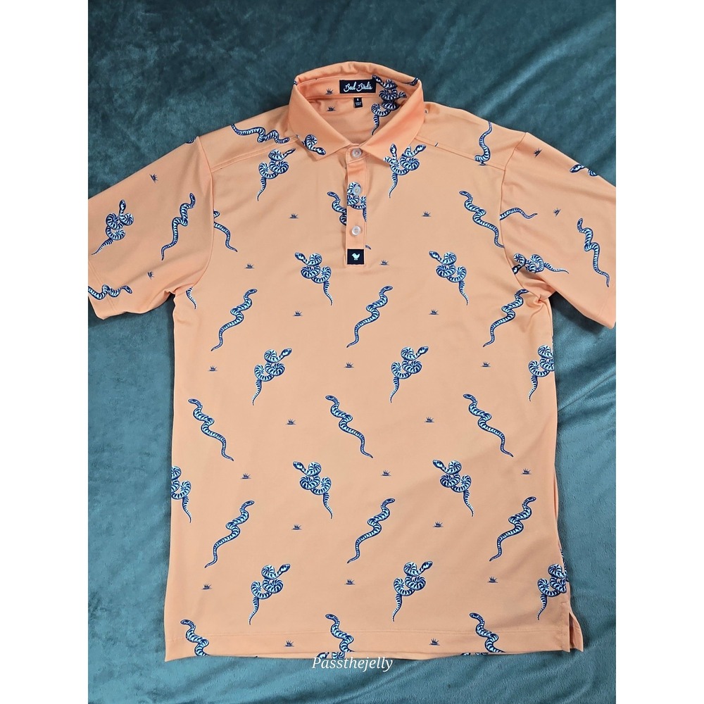 Bad Birdie Shirt Mens Small Snake Over Print Golf Polo Performance UPF Wicking